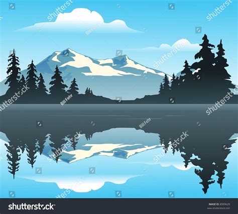Mountain Lake Outdoor Scene Overlooking Calm Stock Vector Royalty Free