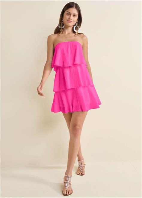Tiered Ruffle Mini Dress In Pink Venus