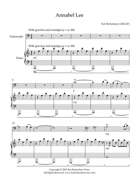 Annabel Lee Piano And Cello Sheet Music Kat Richardson Cello And Piano