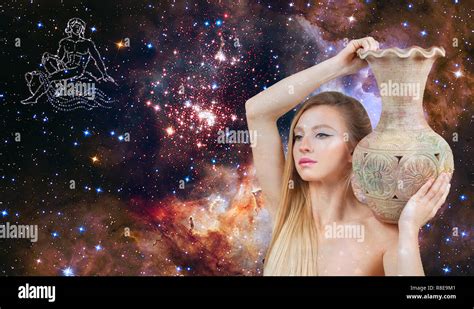 Aquarius Zodiac Sign Astrology And Horoscope Concept Beautiful Woman