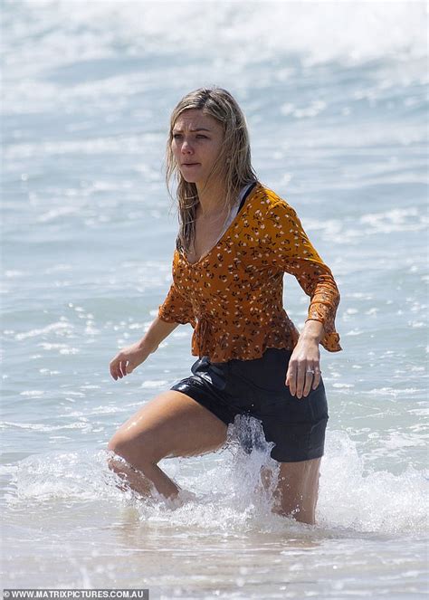Sam Frost Wades Through The Ocean Fully Clothed As She Films Dramatic Scenes For Home And Away