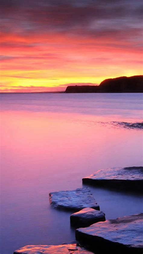 Nature Rock Ocean Sunset Landscape Iphone Wallpapers Free Download