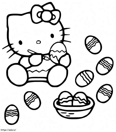 Hello Kitty Painting Easter Egg Coloring Page