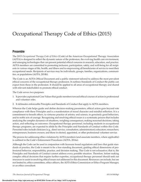 Occupational Therapy Code Of Ethics 2015 Preamble
