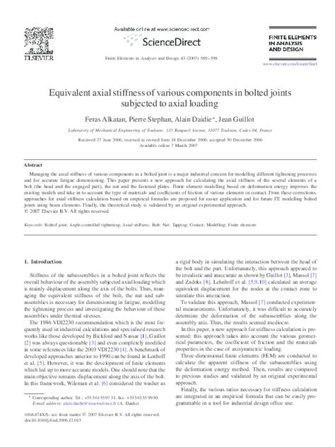 Vdi 2230, part 2 presented on the bolt connection conference 2014 ihf fasteners. (PDF) Equivalent axial stiffness of various components in ...