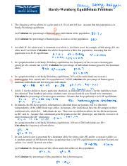 P + q = 1 p = frequency of the dominant allele in the population. Hardy Weinberg practice.2.wanswers.docx - Name Period Date Hardy-Weinberg Homework Problems 1 ...