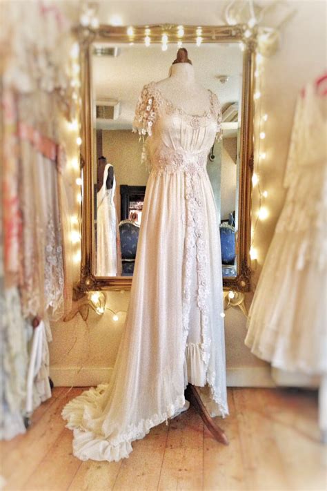 Joanne Fleming Design Buttermilk Silk Chiffon And Lace Wedding Dress With Raised Front Hem