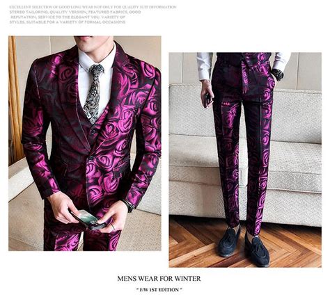 A man's suit isn't complete without a pocket square and it's very rare that i don a jacket without one; 2019 Floral Suit Men 2018 Purple Rose Flower Pattern ...
