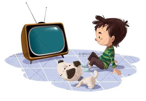Boy Watching Tv With His Dog Ilustración De Perro Ilustraciones