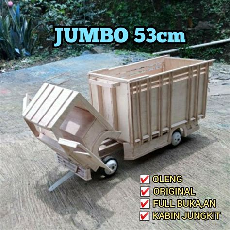 Jual Truk Oleng Jumbo Miniatur Truk Oleng Kayu Mentah Kabin Jungkit