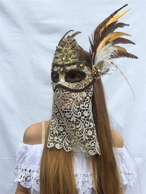 Goldbrown Feathered Lace Valkyrie Headdressgold Ivory Etsy