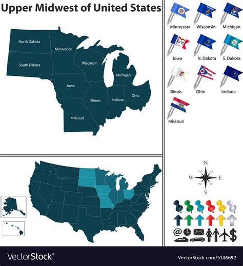 Map Of Upper Midwest Royalty Free Vector Image