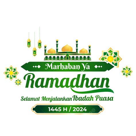 Kartu Ucapan Marhaban Ya Ramadhan 2024 Dengan Masjid Dan Lampion Vektor