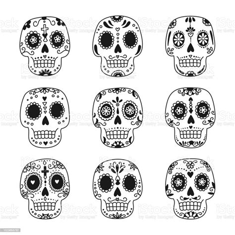 Mexican Skulls Collection Stock Illustration Download Image Now