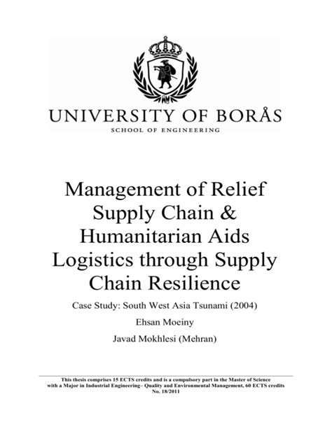 Management Of Relief Supply Chain And Humanitarian Aids Logistics