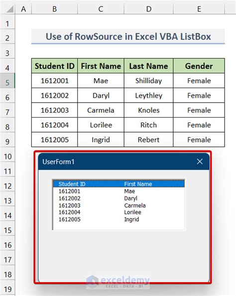 How To Populate Excel Vba Listbox Using Rowsource