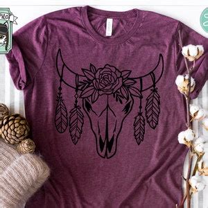 Cow Skull With Flowers Svg File Cow Skull Feathers Svg File Etsy