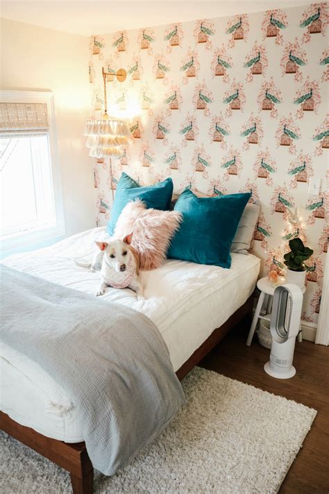 Small Girls Bedroom Makeover With Wallpaper Accent Wall Nesting With