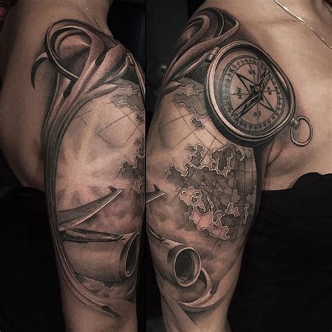 Compass Map And Plane Travel Tattoo Best Tattoo Design Ideas