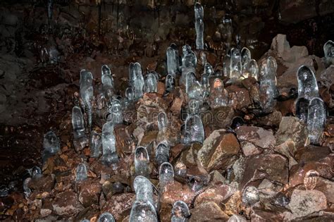 Ice Formations In The Vidgelmir Lava Tube Stock Photo Image Of