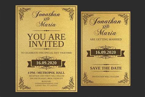 Gold Wedding Invitation Set Creative Wedding Templates ~ Creative Market