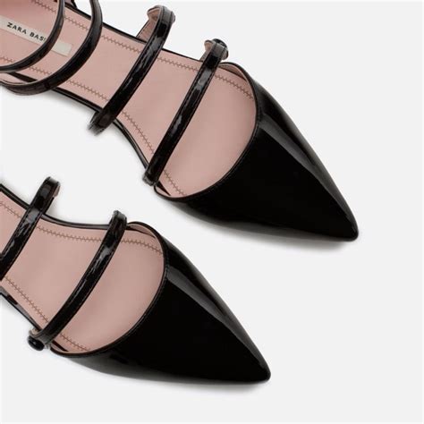 Zara Shoes Zara Black Patent Leather Strappy Flats Color Black