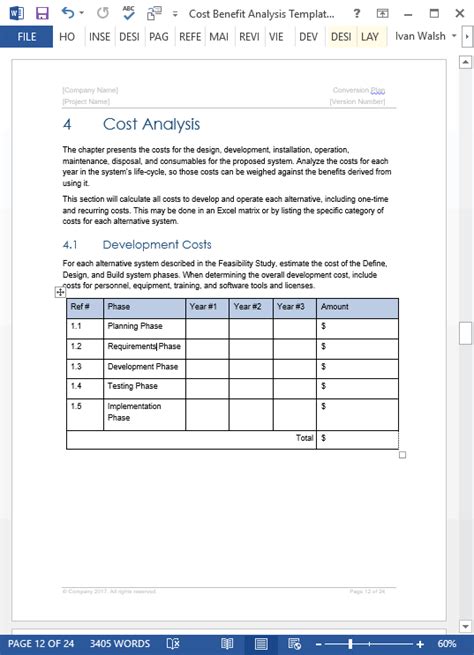 cost benefit analysis template ms word  excel
