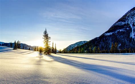 Nature Landscapes Meadow Mounatins Trees Sky Clouds Winter Snow Seasons