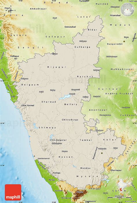 Searchable map/satellite view of karnataka. Shaded Relief Map of Karnataka, physical outside