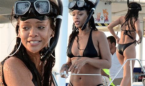 Rihanna Shows Off Her Flawless Figure In A Halter Neck Bikini During A Snorkelling Trip With