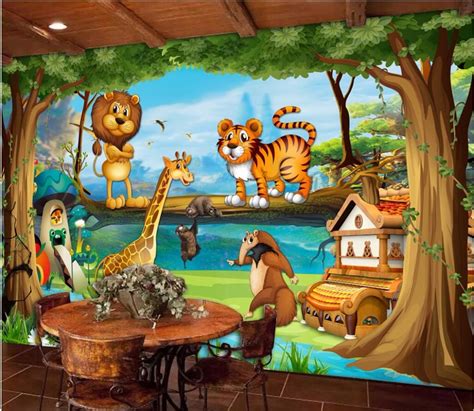 Custom Mural Photo 3d Wallpaper Cartoon Forest Animal