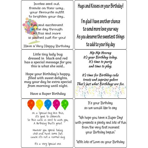 Peel Off Childrens Birthday Verses Sticky Verses For Cards