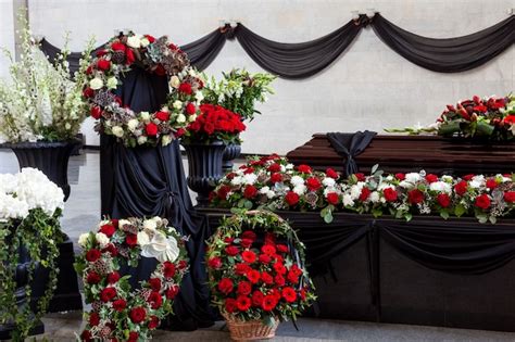Premium Photo The Coffin Is Decorated With Various Flowers