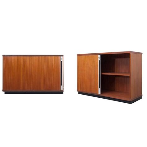Mid Century Modern Teak Office Cabinets With Tambour Doors For Sale At