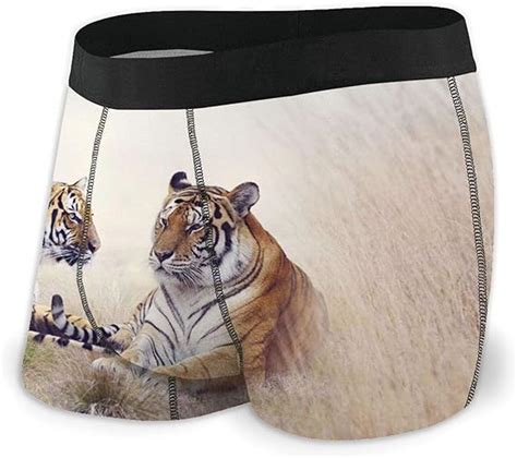 Mens Boxer Briefs Tigers Animal Underwear With Has Black Nylon Elastic