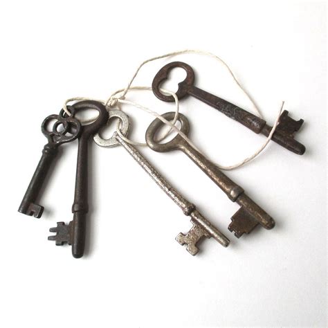 5 vintage skeleton keys lock n key metal keys metal keychain old keys key ring antique