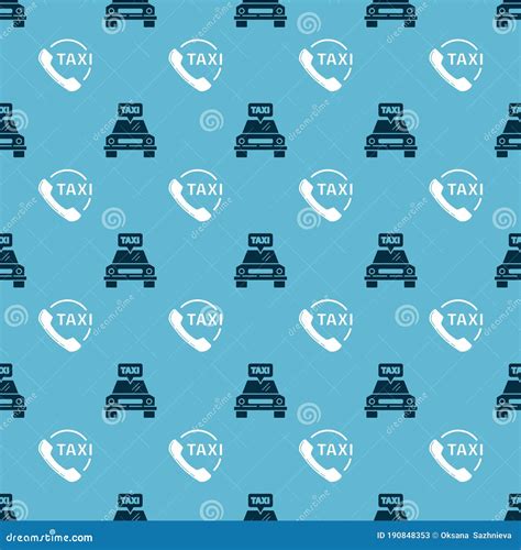 Set Taxi Car And Taxi Call Telephone Service On Seamless Pattern