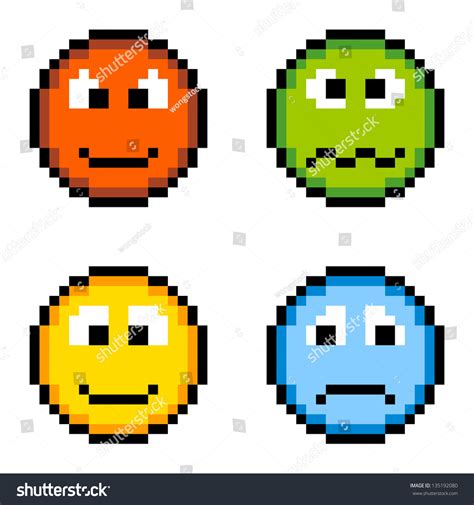 8bit Pixel Emoji Icons Angry Sick Stock Vector 135192080 Shutterstock