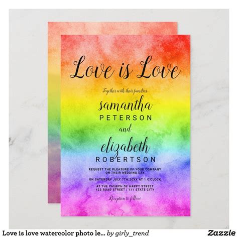Love Is Love Watercolor Photo Lesbian Wedding Invitation In 2021 Lesbian Wedding Invitations