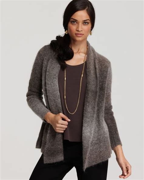Eileen Fisher Long Sleeve Mohair Blend Open Front Cardigan In Gray