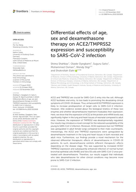 Pdf Differential Effects Of Age Sex And Dexamethasone Therapy On