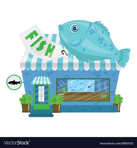 Cartoon Seafood Shop A Small Cute Fish Market Vector Image Cute Fish