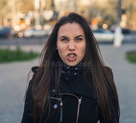 Angry Emotions Of Beautiful Young Girl In The City Stock Image Image