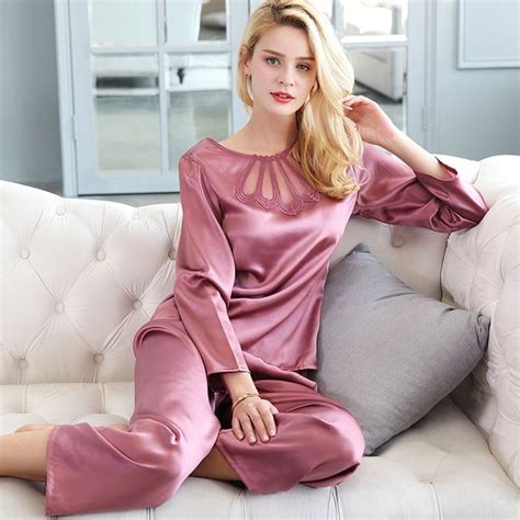 Women Summer Clothing Silk Pajamas Two Piece Pajama Sets Lace 100 Silk