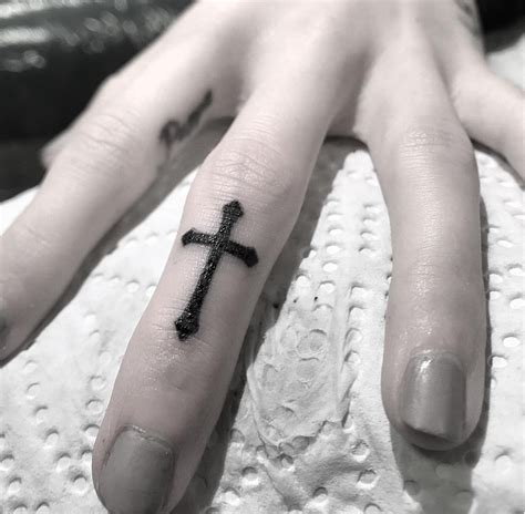 Cross Minimalist Finger Tattoo Cross Finger Tattoos Hand Tattoos