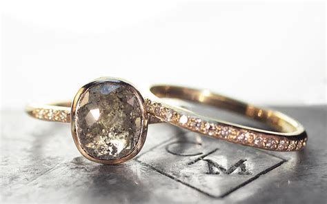 155 Carat Salt And Pepper Diamond Ring In Yellow Gold Diamond Ring