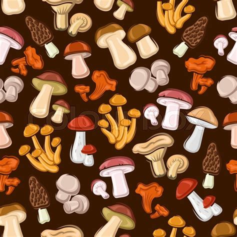 Mushrooms Seamless Background Stock Vector Colourbox