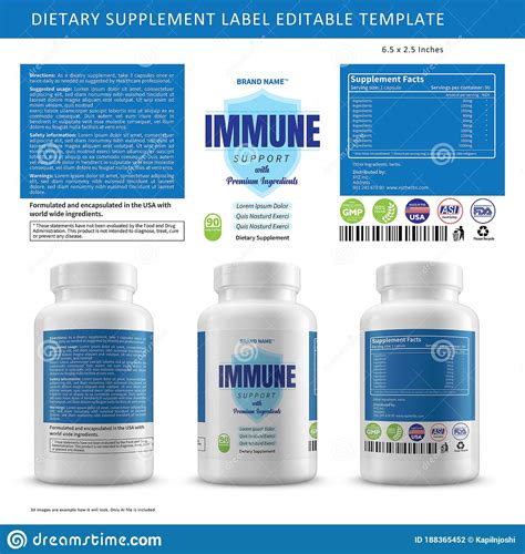 Herbal Immune Dietary Supplement Label Package Template Editable Design