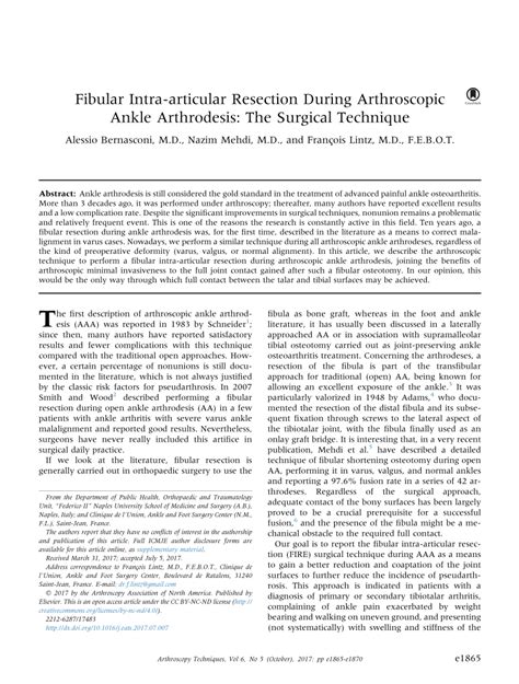 Pdf Fibular Intra Articular Resection During Arthroscopic Ankle