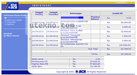 Rewards that are processed after your match period ends; Cara cek transaksi kartu kredit BCA secara online - utekno